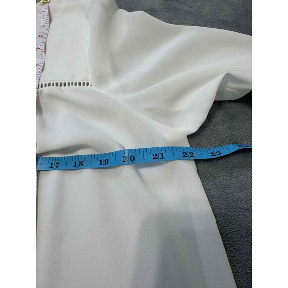 White Long Sleeves Lace Up Front Peasant Blouse Feminine Relaxed Fit Womens M - Picture 4 of 7